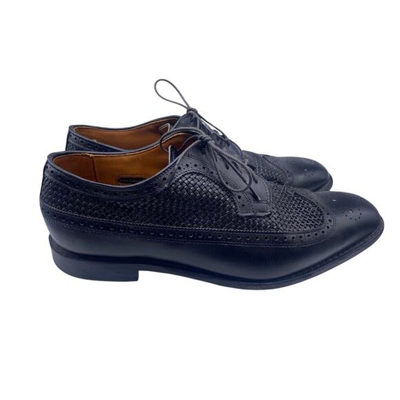Allen Edmonds Boca Raton Black Woven Leather Dress Shoes Mens 11 Wingtip Derby - Picture 7 of 14